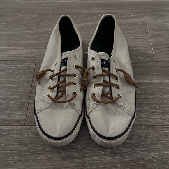 Sperry Cream Canvas Sneakers with Tan Laces - Picture 1 of 4
